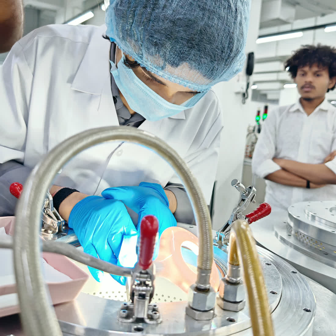 Technician at a CVD diamond growing reactor